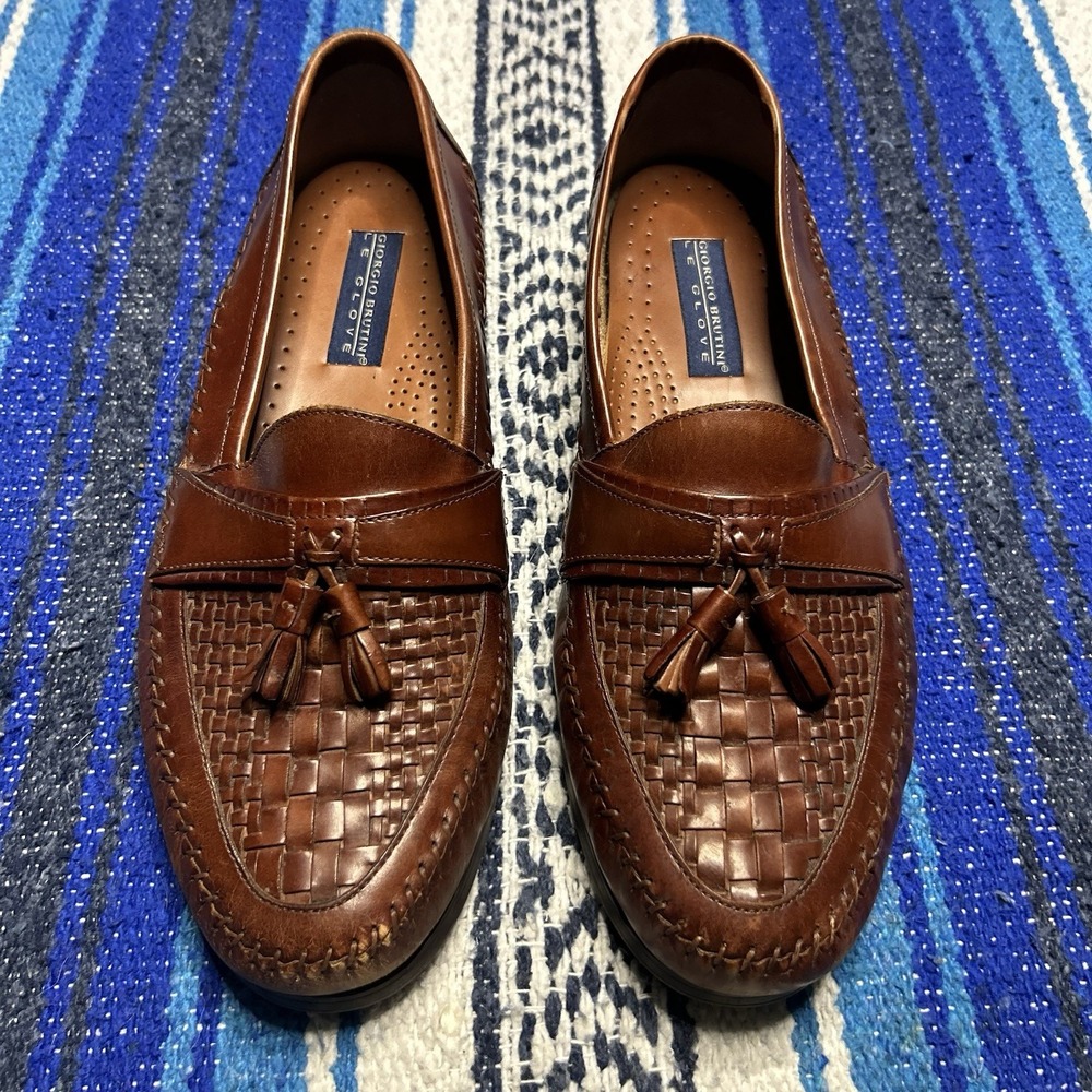Giorgio Brutini Le Glove Newark Brown Woven Leather Tassel Loafers Men's 12M
